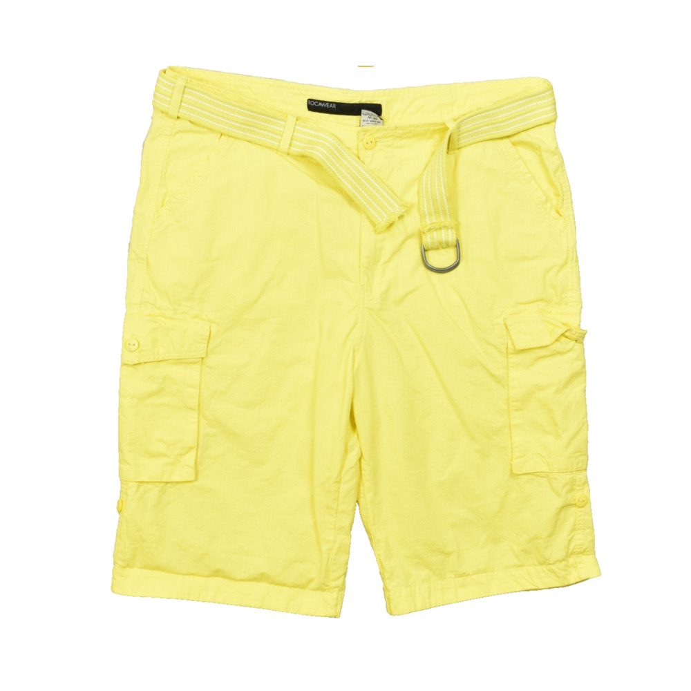 Rocawear Men's 40 Yellow Cargo Shorts Belted 100% Cotton Ripstop Relaxed Fit Y2K